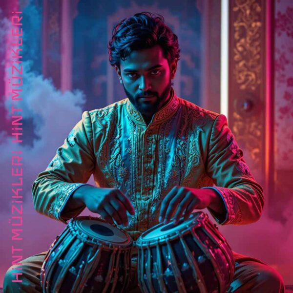 Telifsiz Hint Müzikleri için kullandığımız görselde, Hintli bir çalgıcı tabla ve dayan çalıyor 